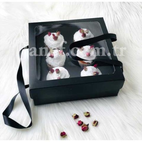 25*25*10 KURDELELİ PENCERELİ KUTU SİYAH - 1