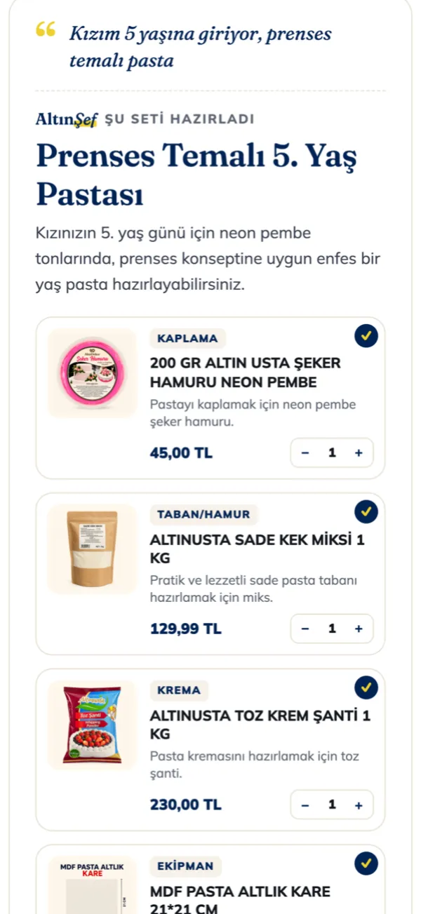AltınŞef AI'nın hazırladığı prenses temalı pasta seti