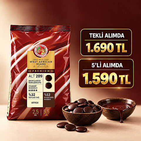 ALT209 ALTINMARKA BİTTER ŞEKER İLAVESİZ PARA ÇİKOLATA 2,5 KG - 1