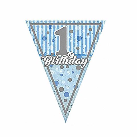 BALON EVİ PIRILTIL FIRST BIRTHDAY ERKEK BAYRAK SET