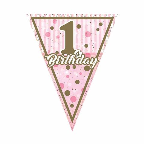 BALON EVİ PIRILTILI FIRST BIRTHDAY KIZ BAYRAK SET
