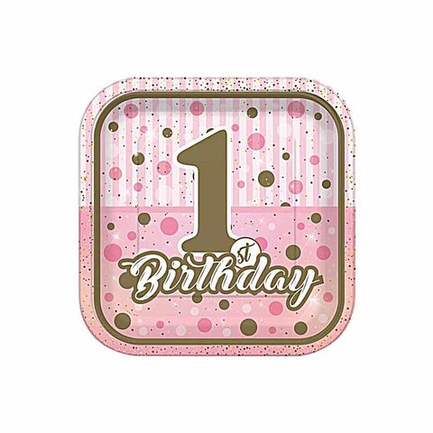 BALON EVİ PIRILTILI FIRST BIRTHDAY KIZ KARE TABAK