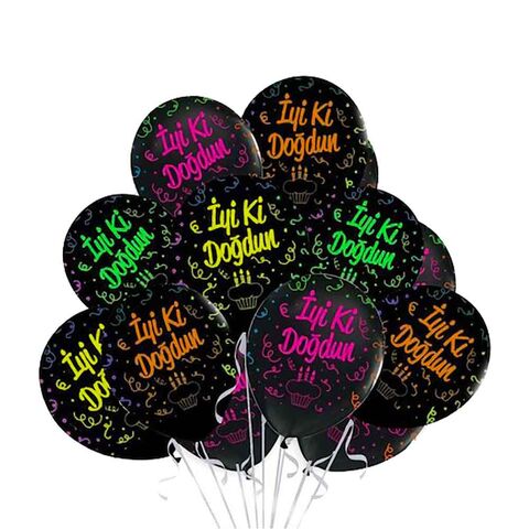 BALONEVİ FLORESAN İYİKİ DOĞDUN BASKILI BALON SİYAH - 1