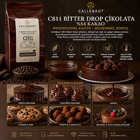 CALLEBAUT BİTTER DROP ÇİKOLATA 10 KG 54 LÜK C811 - 2
