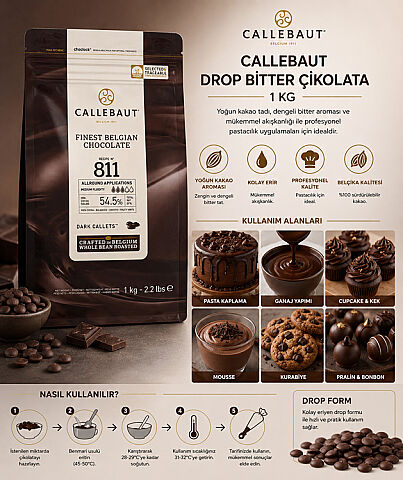 CALLEBAUT DROP BİTTER ÇİKOLATA 1 KG 811 - 2