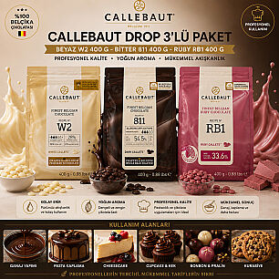 CALLEBAUT DROP 400 GR 3'LÜ PAKET ( BEYAZ-BİTTER RUBY 400 GR) - CALLEBAUT