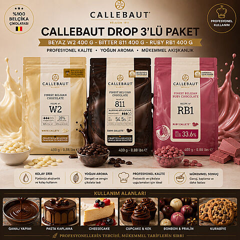 CALLEBAUT DROP 400 GR 3'LÜ PAKET ( BEYAZ-BİTTER RUBY 400 GR) - 1