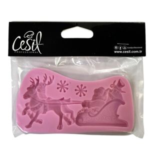 CESİL SİLİKON KALIP NOEL BABAVE GEYİKLİ KIZAK 11,5*6,5 CM - CESİL