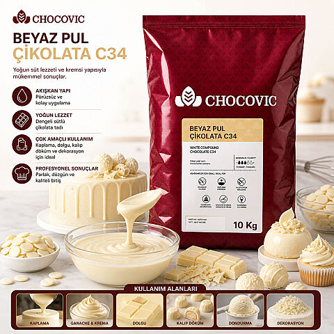 CHOCOVİC BEYAZ PUL ÇİKOLATA C34 10 KG - 1