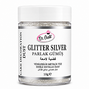 DR GUSTO YENİLEBİLİR METALİK TOZ 10 GR GLİTTER GÜMÜŞ - Dr. GUSTO