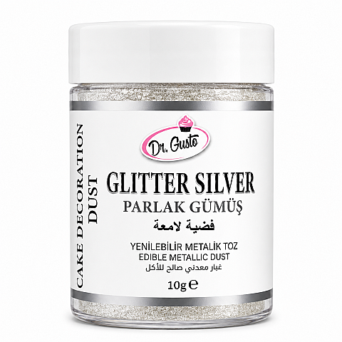 DR GUSTO YENİLEBİLİR METALİK TOZ 10 GR GLİTTER GÜMÜŞ - 1