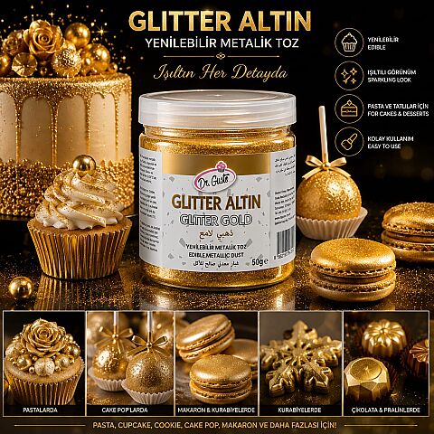 DR GUSTO' YENİLEBİLİR METALİK TOZ GLITTER GOLD 50 GR - 2
