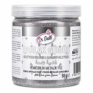 DR GUSTO' YENİLEBİLİR METALİK TOZ GLITTER GÜMÜŞ 50 GR - Dr. GUSTO