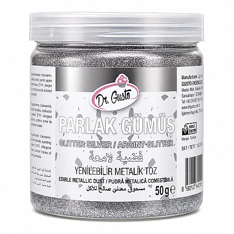 DR GUSTO' YENİLEBİLİR METALİK TOZ GLITTER GÜMÜŞ 50 GR - 1