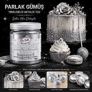 DR GUSTO' YENİLEBİLİR METALİK TOZ GLITTER GÜMÜŞ 50 GR - 2