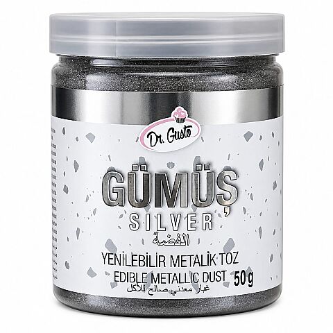 DR GUSTO YENİLEBİLİR METALİK TOZ GÜMÜŞ 50 GR - 1