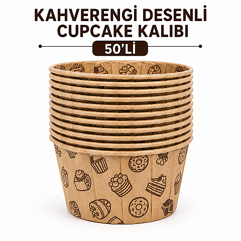 KAHVERENGİ DESENLİ CUPCAKE KALIBI 50'Lİ - 1