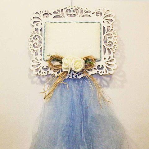 KAPI SÜSÜ AHŞAP İŞLEMELİ KARE MAVİ - 1