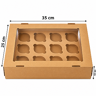 KRAFT CUPCAKE TAŞIMA KUTUSU PENCERELİ 12'Lİ 35*25*10 CM - 