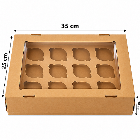 KRAFT CUPCAKE TAŞIMA KUTUSU PENCERELİ 12'Lİ 35*25*10 CM - 1