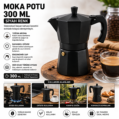 MOKA POTU 300 ML SİYAH RENK - 2