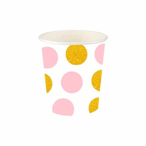 ROLL UP KARTON BARDAK PEMBE ALTIN PUANTİELİ 8Lİ