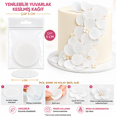 YENİLEBİLİR YUVARLAK BEYAZ KESİLMİŞ KAĞIT ÇAP:5 CM - 2